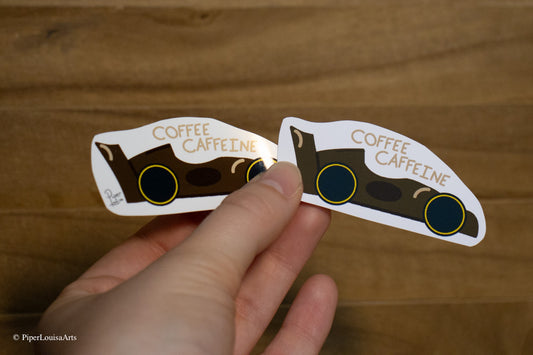 Glossy on the left, Matte on the right - Coffee Caffeine Sticker