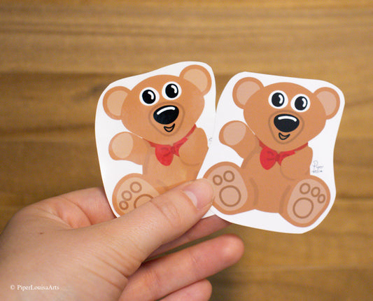 Glossy on the left, Matte on the right - Fluffy the Bear Sticker