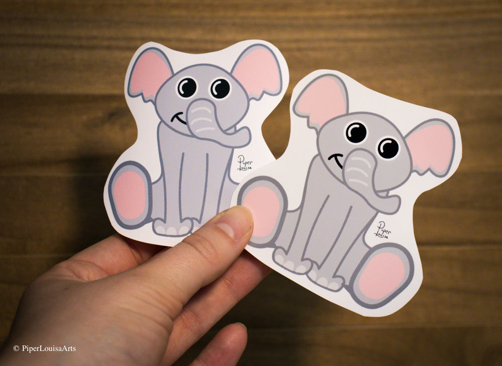 Glossy on left, Matte on right - Egor the Elephant Sticker