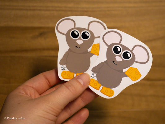 Matte on the left, Glossy on the right - Mozzarella the Mouse Sticker