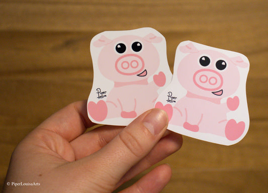 Matte on the left, Glossy on the right - Ava the Pig Sticker